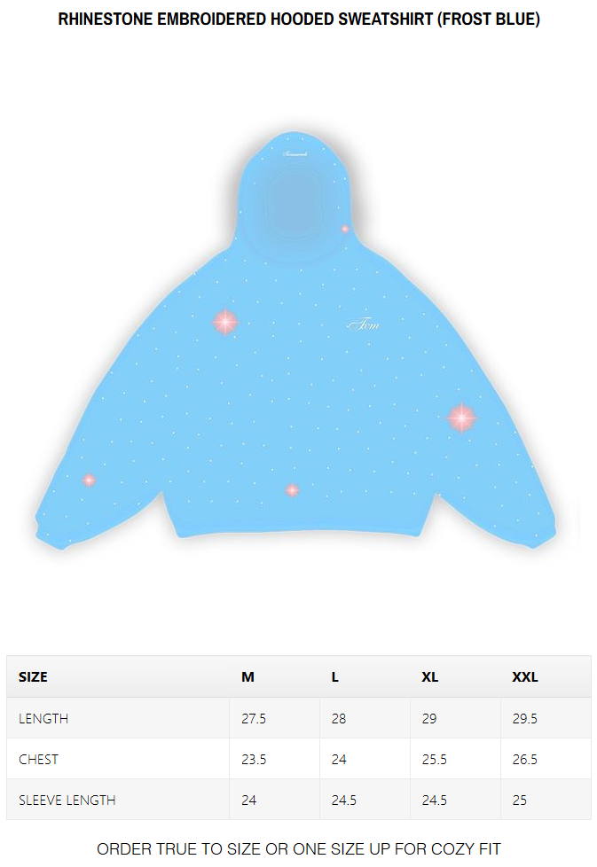 Rhinestone Embroidered Hooded Sweatshirt (FROST BLUE)